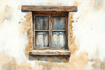 Old yellow plastered wall with a window.
