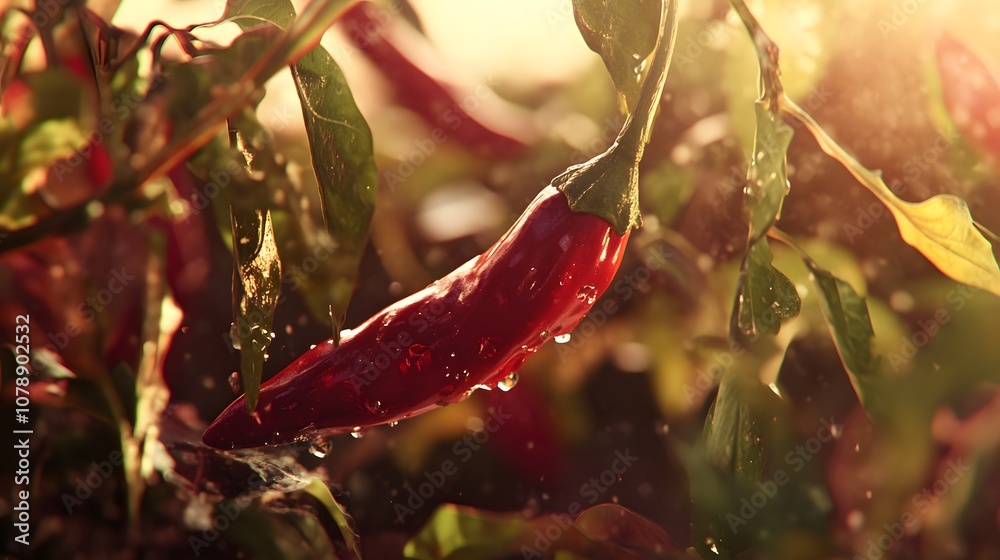 Poster A close-up of a chili pepper with its shiny, smooth skin, sharp color, and subtle variations in texture, showing a true-to-life representation. Cinematic Scene, 4k resolution, cinematic scene