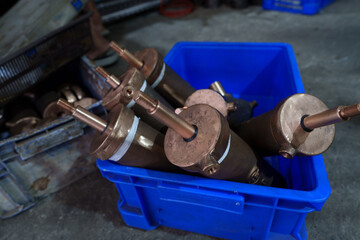 Brass air pump cylinder parts ready for assembly in industrial machinery factory