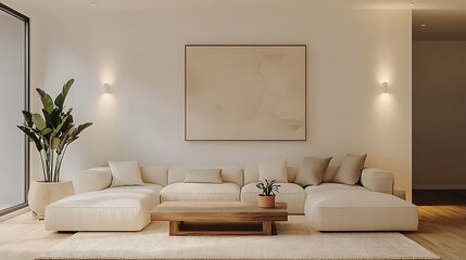 Beautiful Modern Living room Interior with furniture's ,mockup frame , posters, wall -3d Rendering