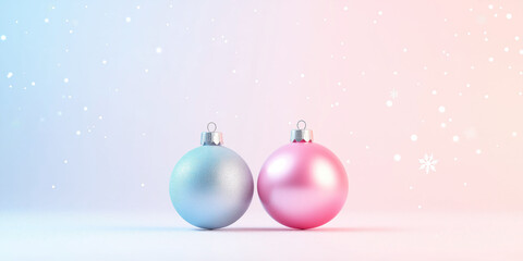 Fototapeta premium Festive pastel christmas ornaments with soft snowflakes and gradient background