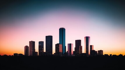 Obraz premium Sunset over Skyscrapers in a Busy Downtown Skyline