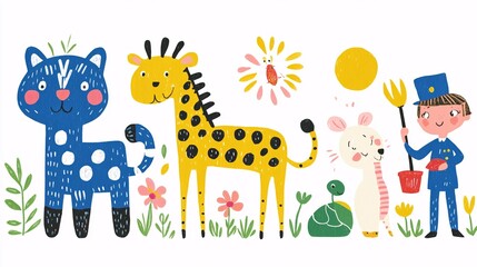 Obraz premium Cute Animal Friends Cartoon Illustration