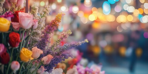 A beautiful arrangement of colorful flowers with soft bokeh in the background. The vibrant hues create a lively atmosphere. Perfect for decoration or artistic purposes. AI