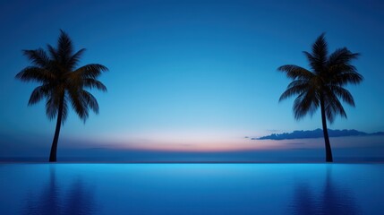 Serene Twilight Oasis with Palm Trees and Pool