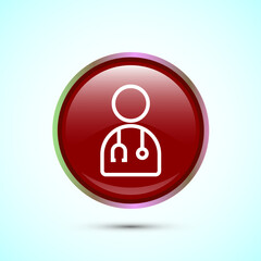 Doctor icon design illustration, Medical consultation and assistant avatar symbol. Red Color Round Button Design