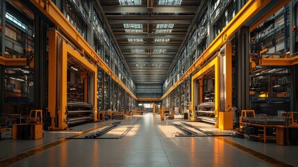Spacious industrial facility with cranes and machinery for operations.