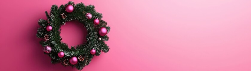 Christmas cyber holiday and neon concept. Neon Christmas wreath with LED lights, metallic tinsel, and glowing ornaments on a high-tech door, Neon wreath with LED lights on tech door