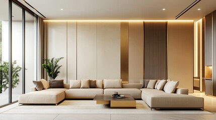 Beautiful Modern Living room Interior with furniture's ,mockup frame , posters, wall -3d Rendering