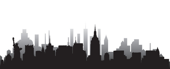 Fototapeta premium Black colored silhouette city skyline of city of New York City on white background