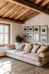 Fototapeta premium Beautiful Modern Living room Interior with furniture's ,mockup frame , posters, wall -3d Rendering