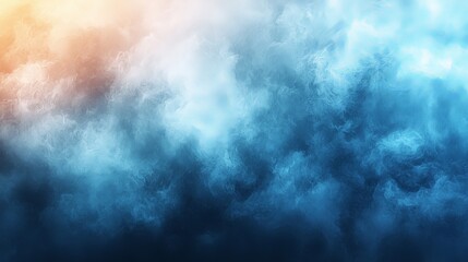 Abstract clouds in shades of blue and orange create a dreamy atmosphere.