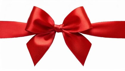 Fototapeta premium Red ribbon bow on white background.