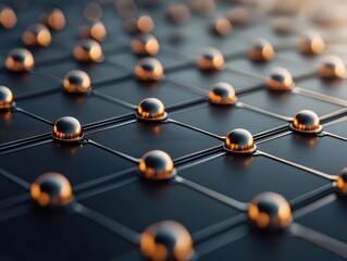 Obraz premium Nanotechnology molecules working to optimize energy harvesting from solar panels, abstract digital visualization