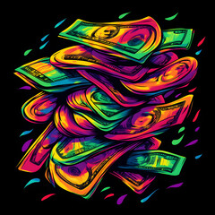 Obraz premium Vibrant Stack of Dollar Bills in Abstract Colors 