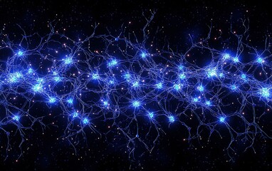 Fototapeta premium Scientific illustration of neural networks with glowing connections against a dark background representing complex brain activity