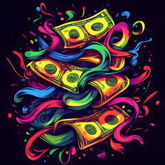 Obraz premium Stack of Abstract Dollar Bills with Paint Splatters 