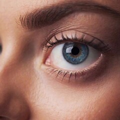 Fototapeta premium extreme close up Future woman with cyber technology eye panel concept. Photo-realistic, very detailed, full 8k wide focus