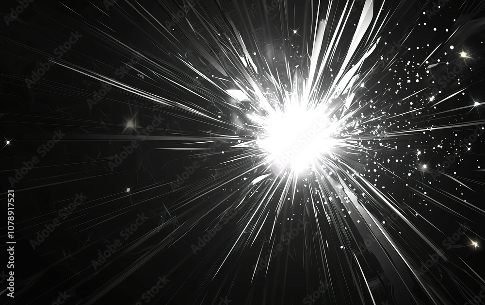 Poster bright explosion of light with intricate rays emanating against a dark background, creating an awe-i
