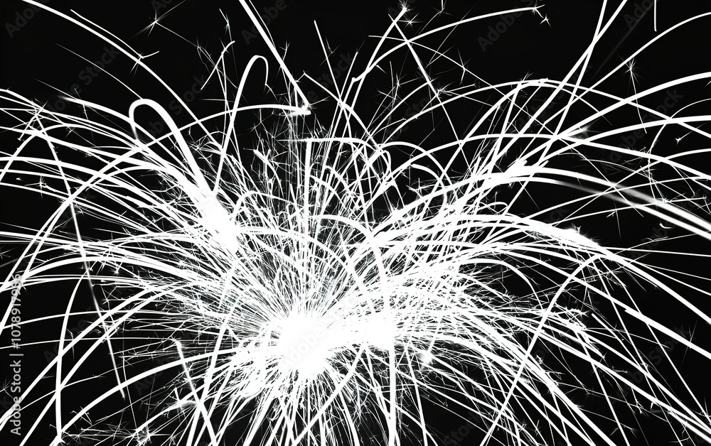 Poster bright sparks exploding from a central point create a mesmerizing display against a dark background 