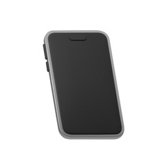 3D vector illustration of black smartphone with minimalist design. The phone is shown at an angle, featuring gray border and highlighted button