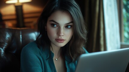 Contemplative Woman in Office Environment
