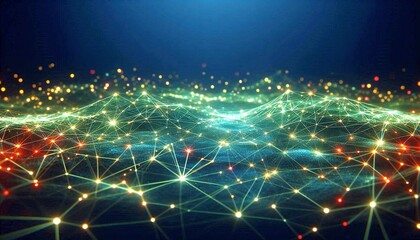 Obraz premium Interconnected glowing lines, suitable as a background related to technology or communication networks.