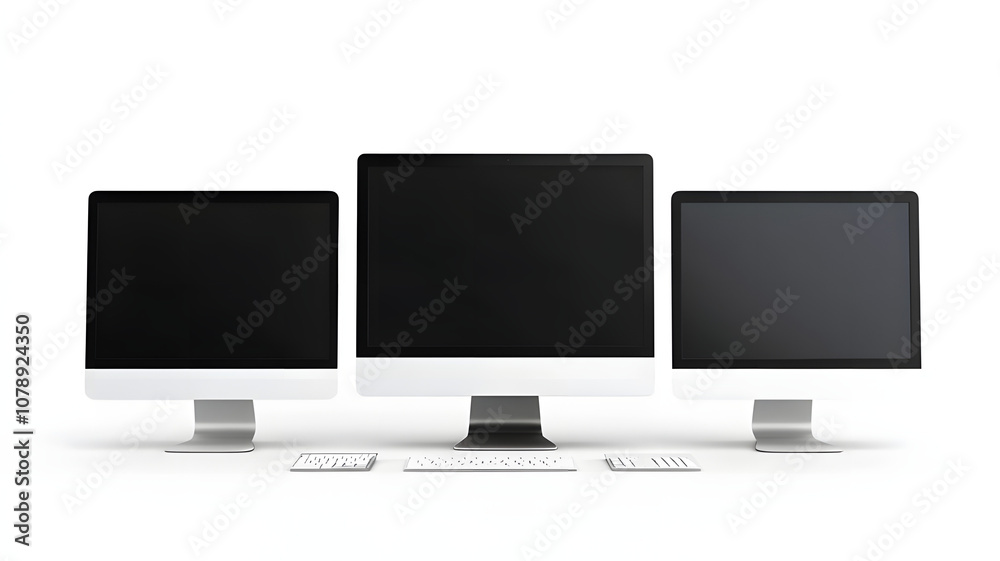 Wall mural computer monitor with keyboard on white background