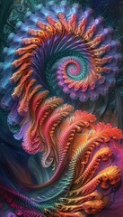 Obraz premium Brightly colored, abstract fractals twisting and spiraling, with bold neon colors and smooth gradients