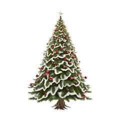 Fototapeta premium A decorated Christmas tree with red balls, star, and gifts, celebrating the holiday season with ornaments and festive decorations