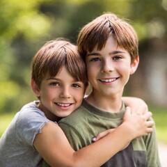 happy brother and sister hugging