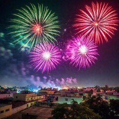 colorful fireworks at night, new year 's eve celebration.