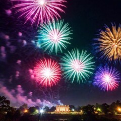 Obraz premium colorful festive fireworks on a black background