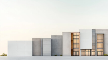 A tall building with a white facade and a grey interior