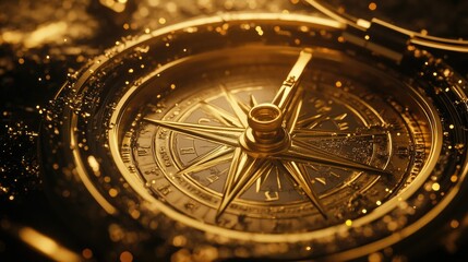 Fototapeta premium Golden compass pointing to wealth and finance