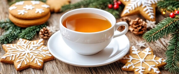 Fototapeta premium Warm Tea and Gingerbread Cookies for a Cozy Winter Holiday