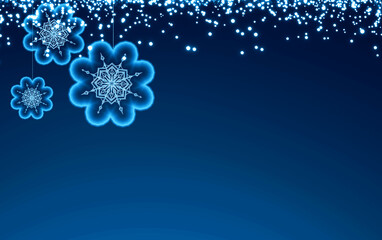 Blue Christmas background with big snowflakes.