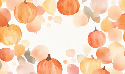 A watercolor masterpiece in the style of an autumn-themed canvas, featuring pumpkins and fall foliage in warm hues