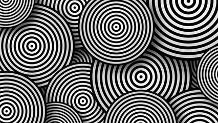 Abstract background from round shapes. Rotating black and white spirals.