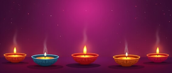 Traditional oil lamps with festive flower petals for Diwali celebration