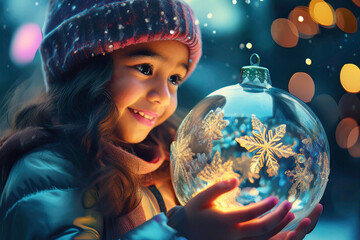 christmas girl with snow globe
