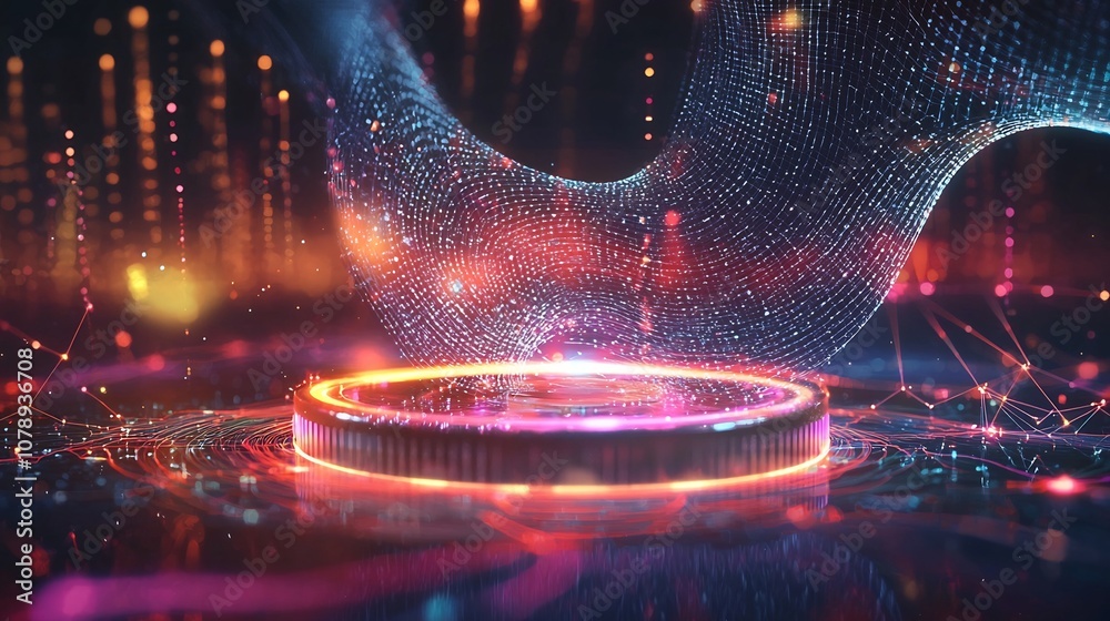 Poster quantum router emitting waves of entangled particles for secure data transfer through futuristic net