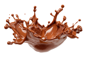 A rich, creamy chocolate splash twisting in the air, showing detailed textures and varying thicknesses of the liquid as it splatters outward.