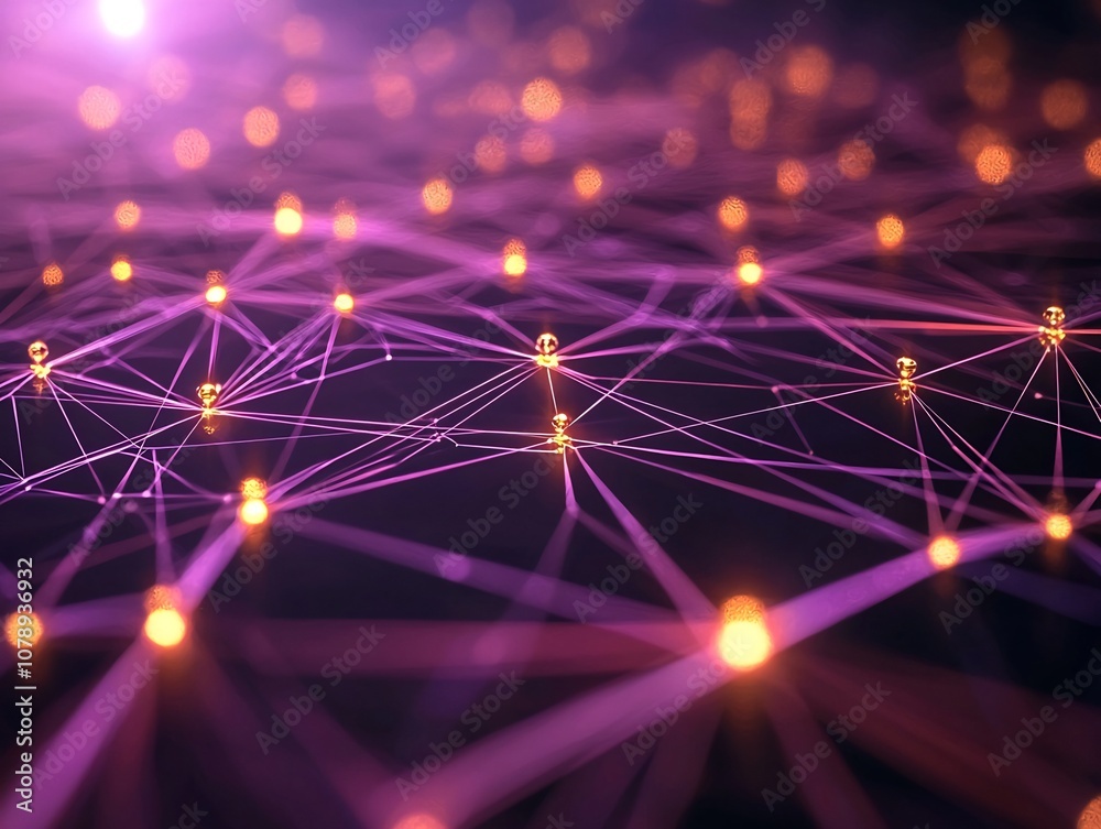 Poster glowing network of quantum internet interconnections representing secure and instantaneous communica