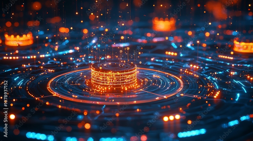 Poster quantum computer glowing with entangled particles and connected network symbolizing quantum internet