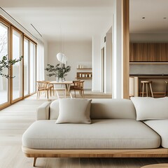 Fototapeta premium Beautiful Modern Living room Interior with furniture's ,mockup frame , posters, wall -3d Rendering