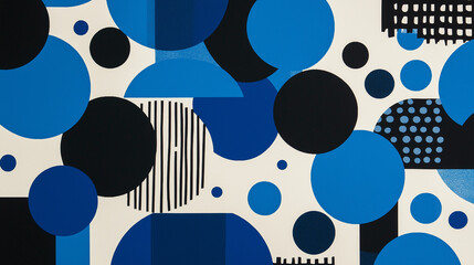 Obraz premium Abstract composition featuring diverse blue shapes and patterns on a light background, creating a modern visual experience