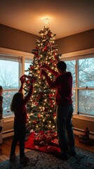 Families create holiday cheer by decorating their homes together
