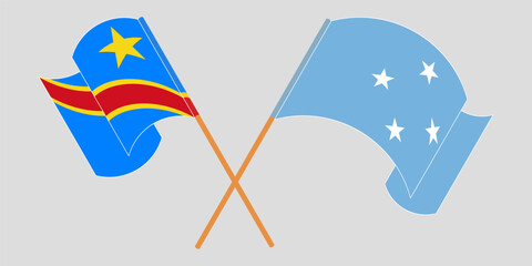 Crossed and waving flags of Democratic Republic of the Congo and Micronesia. Vector illustration