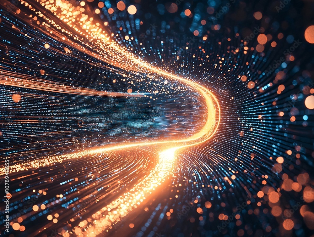 Poster visualizing quantum internet data stream tunneling through space time